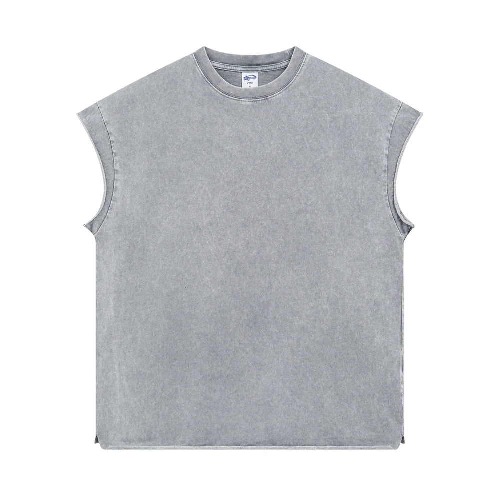 ZODF Trendy Summer Unisex Oversized Loose Batik Washed 275gsm Cotton Sleeveless Tank Top HY1036 - GRAY / M / China