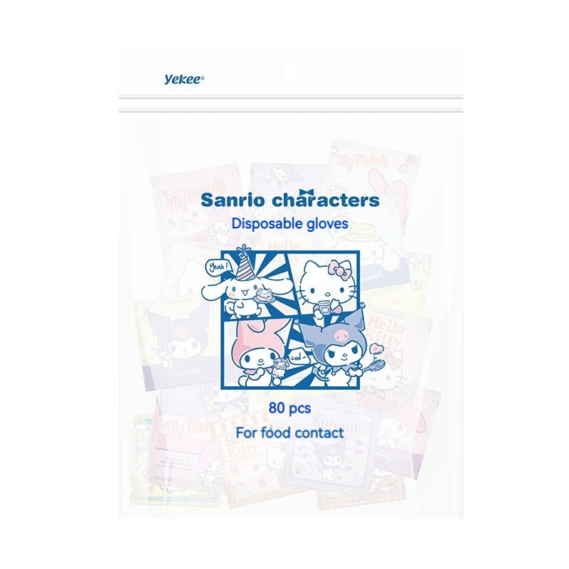 Sanrio Disposable Gloves, Single Pack, Small Bag, Household Food Grade Kitchen Cleaning, Thickened Pe Transparent Gloves