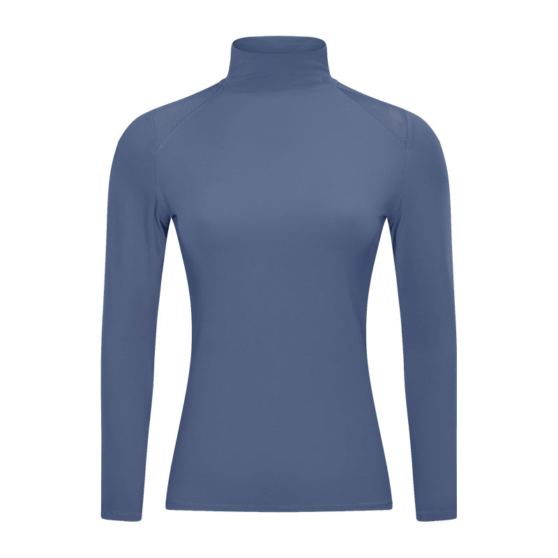 The Codex Tight Stretch Gym Long Sleeve Top with Stand Collar - Grey blue / XS