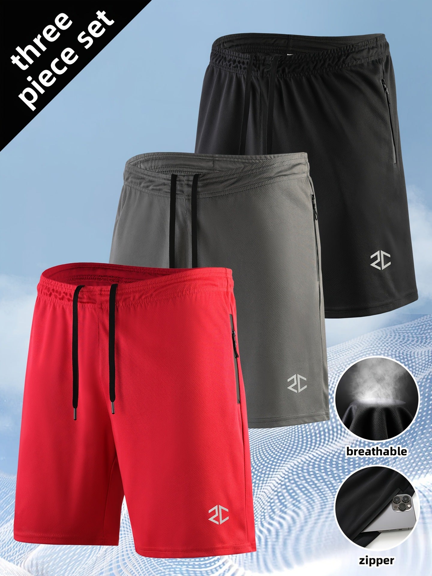 Men's Shorts Fashion Casual Quick-Drying Outdoor Training Five-Point Zipper Pocket