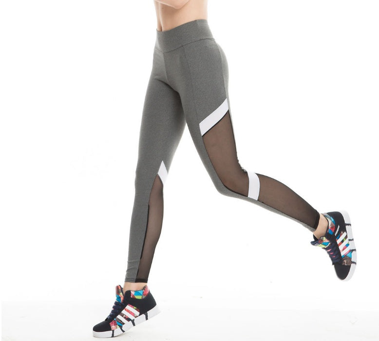 High Waist Fitness Sports Leggings with Two-Section Mesh Breathable Elastic Hip Yoga Pants