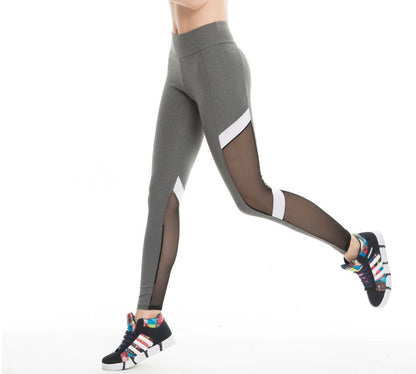 High Waist Fitness Sports Leggings with Two-Section Mesh Breathable Elastic Hip Yoga Pants