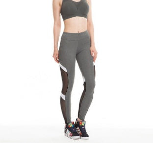 High Waist Fitness Sports Leggings with Two-Section Mesh Breathable Elastic Hip Yoga Pants - Gray / M