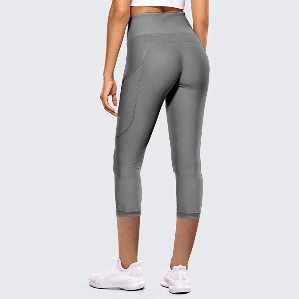 High-Waist Hip-Lifting Cropped Yoga Leggings for Women Outdoor Fitness Sports Pants - Gray / XS