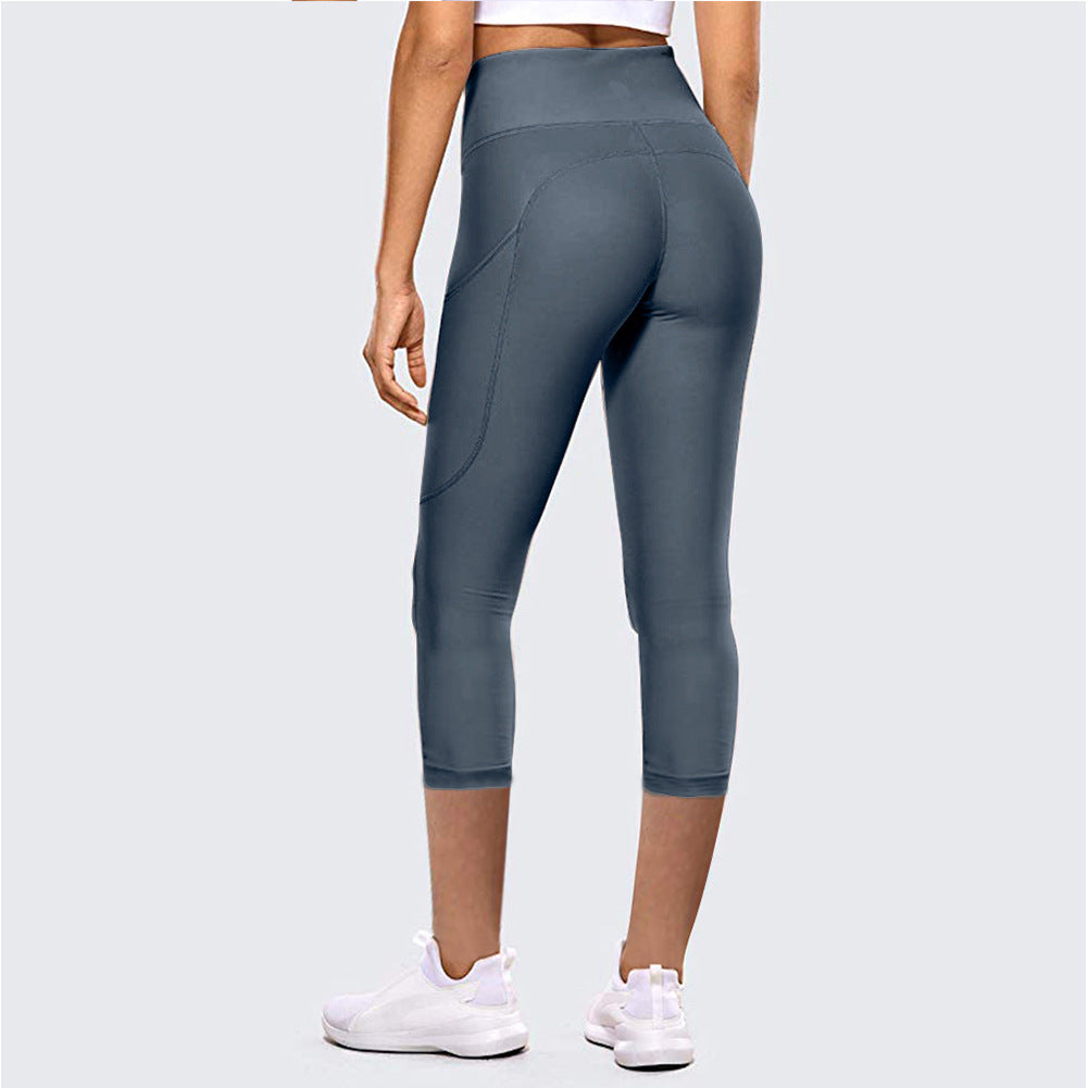 High-Waist Hip-Lifting Cropped Yoga Leggings for Women Outdoor Fitness Sports Pants - Dark Blue / XS