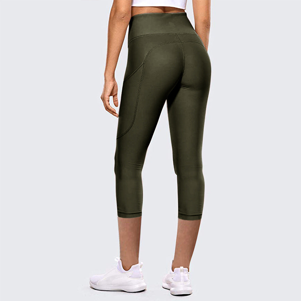 High-Waist Hip-Lifting Cropped Yoga Leggings for Women Outdoor Fitness Sports Pants - Army Green / XS