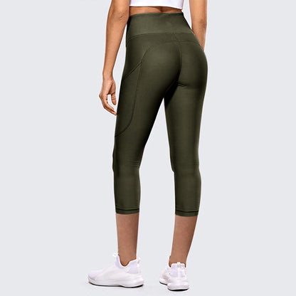 High-Waist Hip-Lifting Cropped Yoga Leggings for Women Outdoor Fitness Sports Pants - Army Green / XS