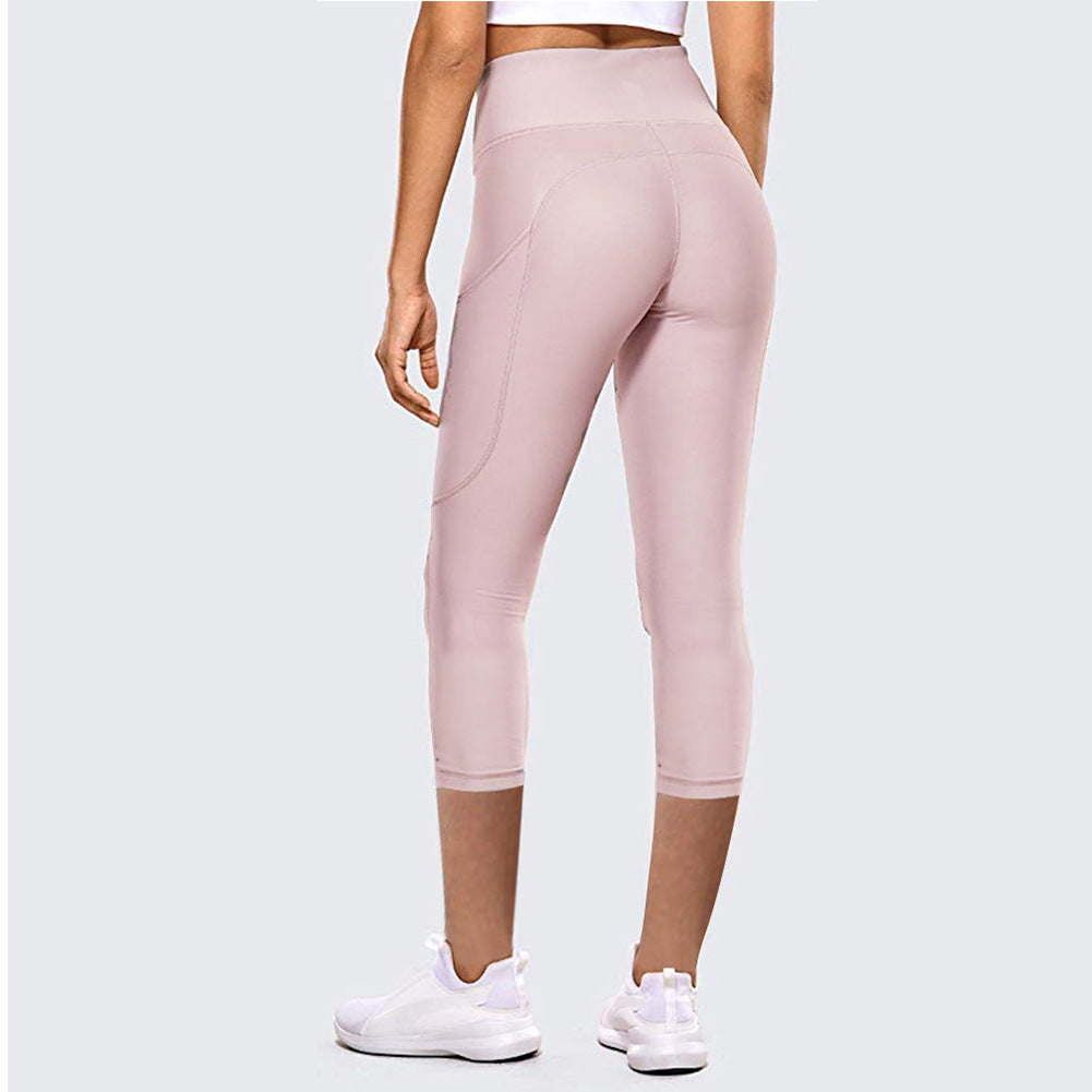 High-Waist Hip-Lifting Cropped Yoga Leggings for Women Outdoor Fitness Sports Pants - Pink / XS