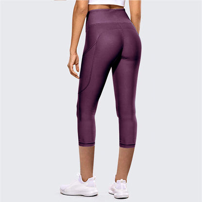 High-Waist Hip-Lifting Cropped Yoga Leggings for Women Outdoor Fitness Sports Pants - Purple / XS