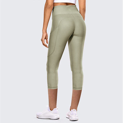High-Waist Hip-Lifting Cropped Yoga Leggings for Women Outdoor Fitness Sports Pants - Green / XS