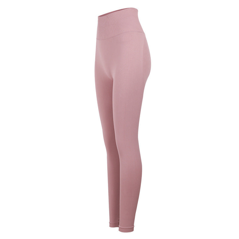 Peach Hip Knit High Waist Fitness Pants Stretch Quick-Drying Tights - Pink / S