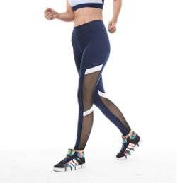 High Waist Fitness Sports Leggings with Two-Section Mesh Breathable Elastic Hip Yoga Pants - Navy Blue / XL