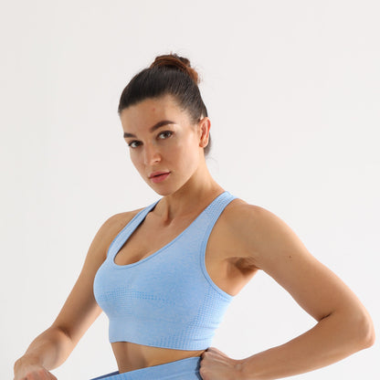 High Waist Yoga Pants and Sleeveless Fitness Suit Five-Piece Set - Blue Vest / L