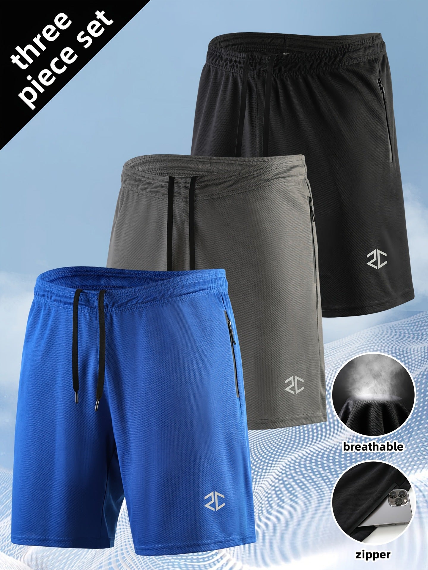 Men's Shorts Fashion Casual Quick-Drying Outdoor Training Five-Point Zipper Pocket