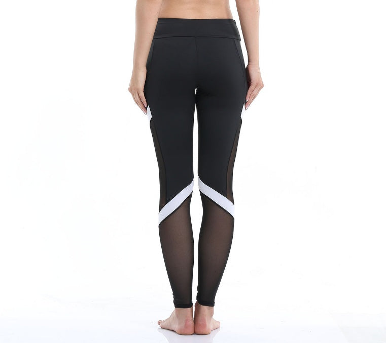 High Waist Fitness Sports Leggings with Two-Section Mesh Breathable Elastic Hip Yoga Pants