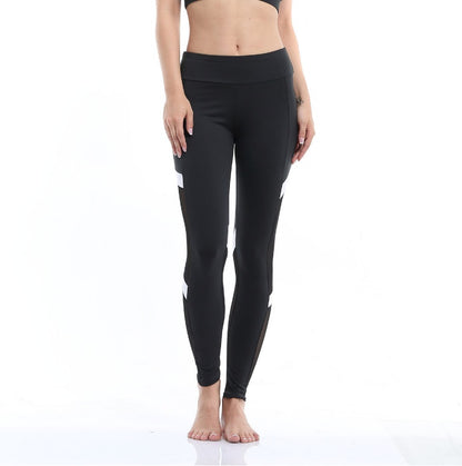 High Waist Fitness Sports Leggings with Two-Section Mesh Breathable Elastic Hip Yoga Pants
