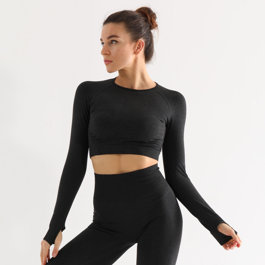 High Waist Yoga Pants and Sleeveless Fitness Suit Five-Piece Set - Black long sleeve / L