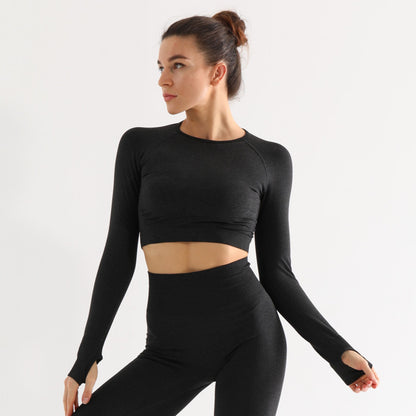 High Waist Yoga Pants and Sleeveless Fitness Suit Five-Piece Set - Black long sleeve / L