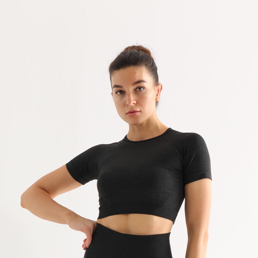 High Waist Yoga Pants and Sleeveless Fitness Suit Five-Piece Set - Black short sleeve / L