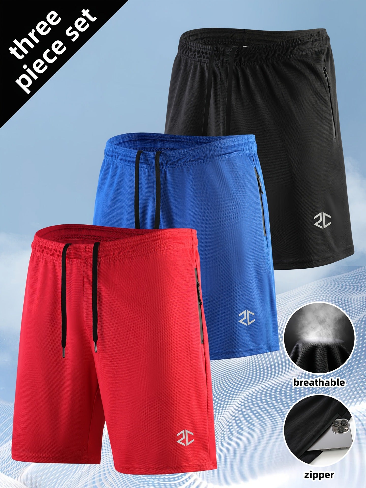 Men's Shorts Fashion Casual Quick-Drying Outdoor Training Five-Point Zipper Pocket