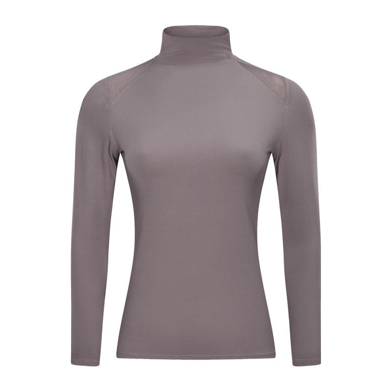 The Codex Tight Stretch Gym Long Sleeve Top with Stand Collar - Sea moon grey / XS