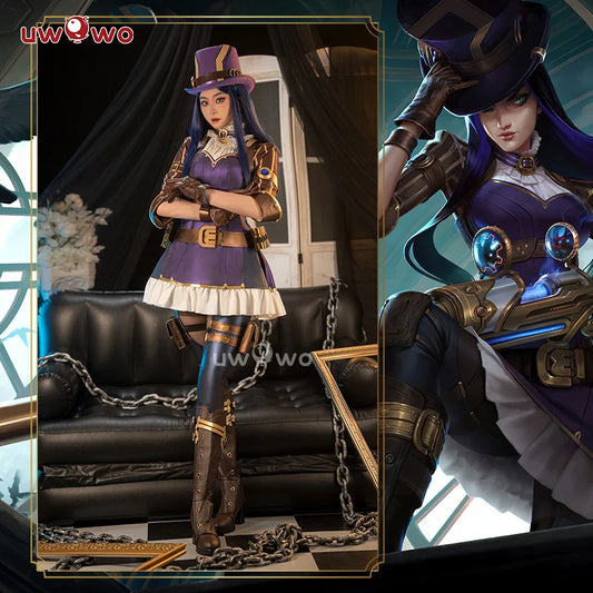 LAST BATCH UWOWO Caitlyn  Cosplay Game LOL: Caitlyn Sheriff of Piltover Cosplay Costume With Hat Halloween Costume