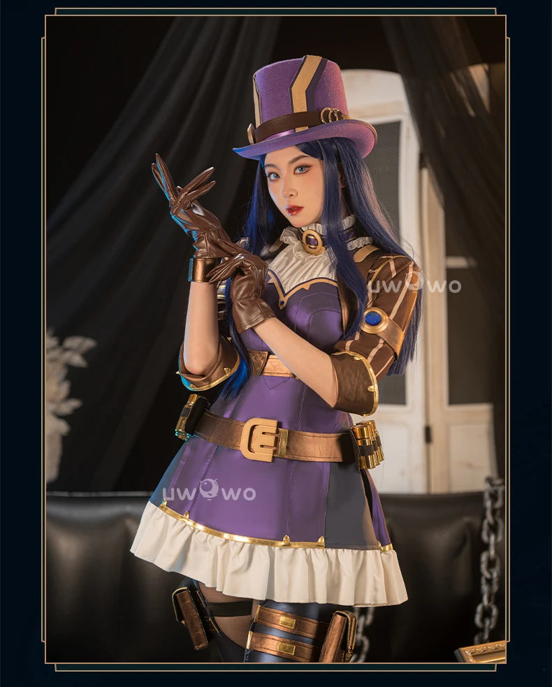 LAST BATCH UWOWO Caitlyn  Cosplay Game LOL: Caitlyn Sheriff of Piltover Cosplay Costume With Hat Halloween Costume