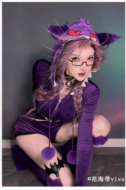 Pokemon Gengar Purple Plush Cosplay Costume Set Polyester