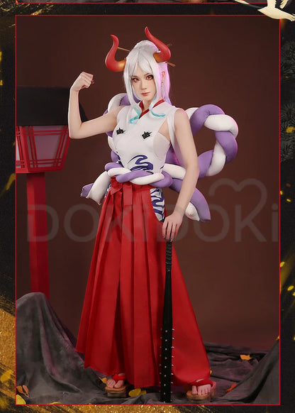 IN STOCK Yamatoo Cosplay Costume Anime DokiDoki-R Yamatoo Kimono Big Bow Halloween Yamatoo Kimono Wig Horns Shoes Cosplay Kimono