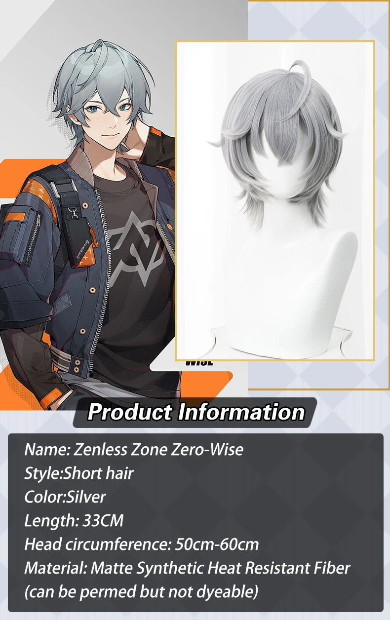 UWOWO Wise Wig Game Zenless Zone Zero Cosplay/ZZZ Cosplay Wise  Cosplay Wig Silver Hair Short Hair