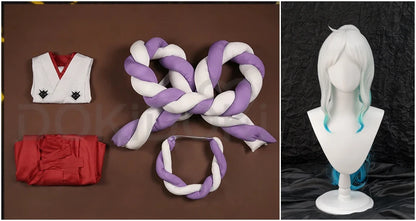 IN STOCK Yamatoo Cosplay Costume Anime DokiDoki-R Yamatoo Kimono Big Bow Halloween Yamatoo Kimono Wig Horns Shoes Cosplay Kimono