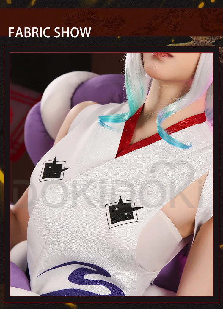 IN STOCK Yamatoo Cosplay Costume Anime DokiDoki-R Yamatoo Kimono Big Bow Halloween Yamatoo Kimono Wig Horns Shoes Cosplay Kimono