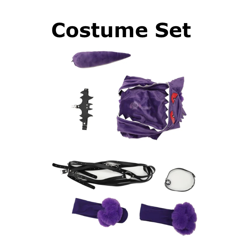 Pokemon Gengar Purple Plush Cosplay Costume Set Polyester