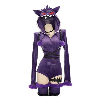 Pokemon Gengar Purple Plush Cosplay Costume Set Polyester