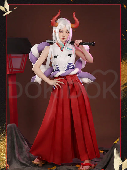 IN STOCK Yamatoo Cosplay Costume Anime DokiDoki-R Yamatoo Kimono Big Bow Halloween Yamatoo Kimono Wig Horns Shoes Cosplay Kimono