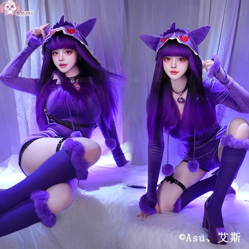 Pokemon Gengar Purple Plush Cosplay Costume Set Polyester