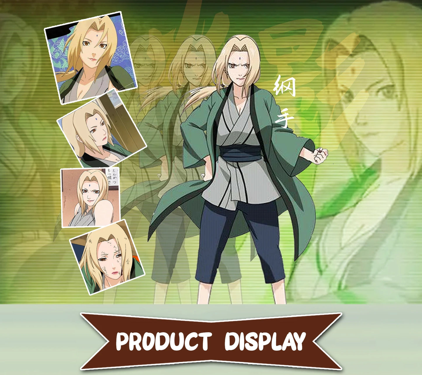 Naruto Tsunade Cosplay Costume Set Green Polyester Asian Size