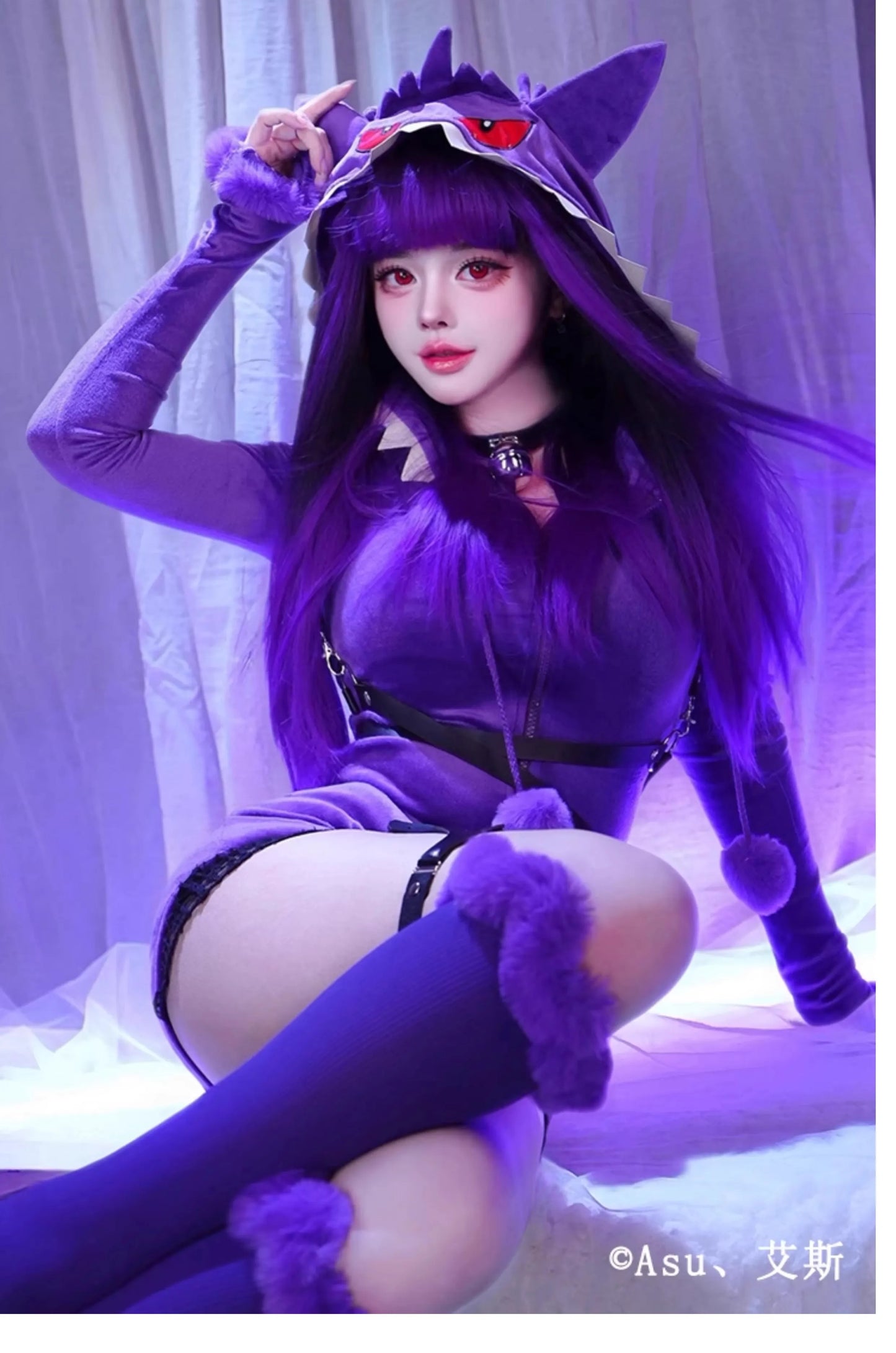Pokemon Gengar Purple Plush Cosplay Costume Set Polyester