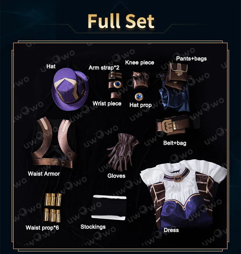 LAST BATCH UWOWO Caitlyn  Cosplay Game LOL: Caitlyn Sheriff of Piltover Cosplay Costume With Hat Halloween Costume