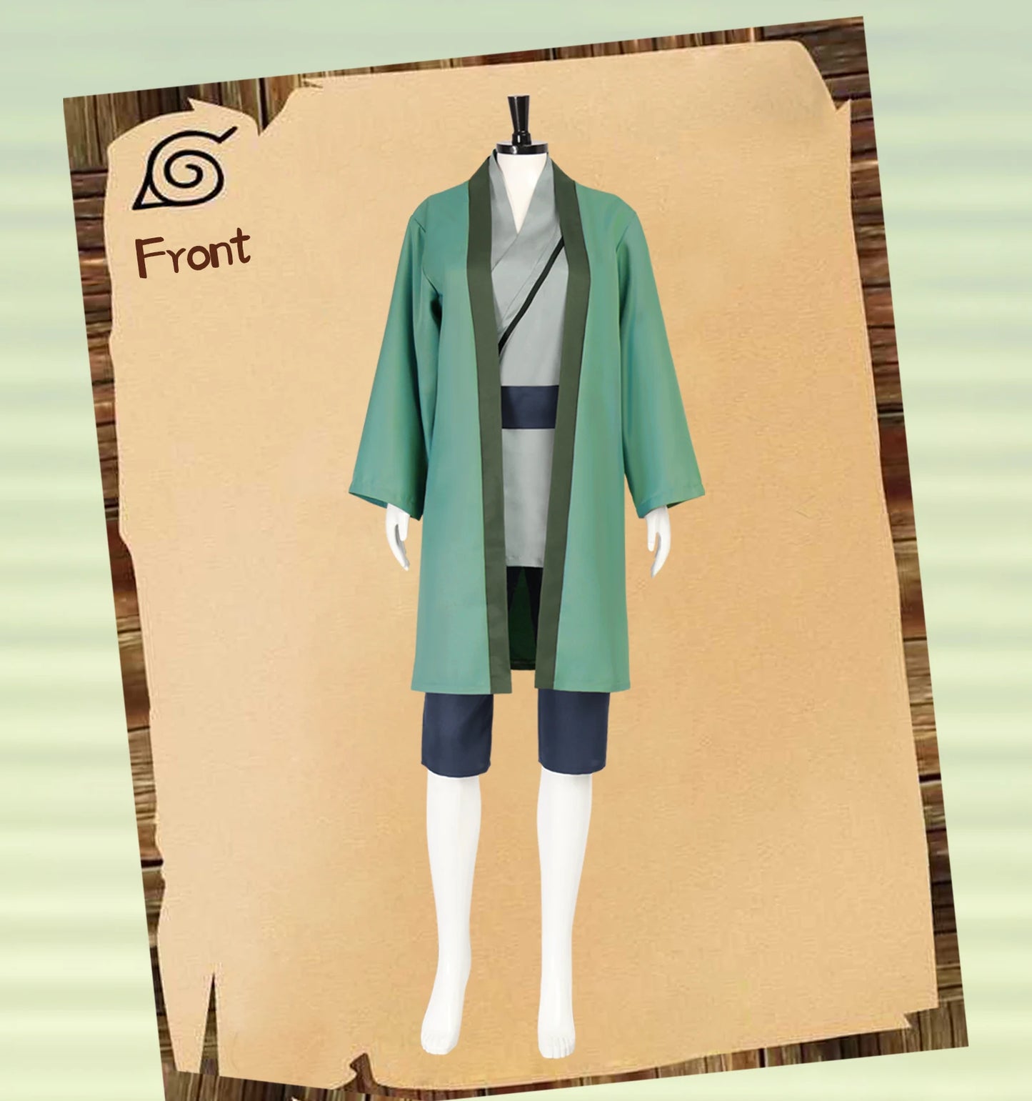 Naruto Tsunade Cosplay Costume Set Green Polyester Asian Size
