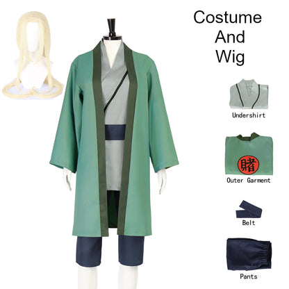 Naruto Tsunade Cosplay Costume Set Green Polyester Asian Size