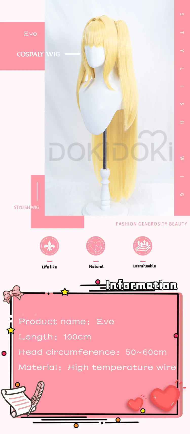 IN STOCK Eve Wig Anime To Love Ru Darkness Cosplay Wig DokiDoki Eve Cosplay Long Yellow Wig High Heat Resistant Women Cosplay