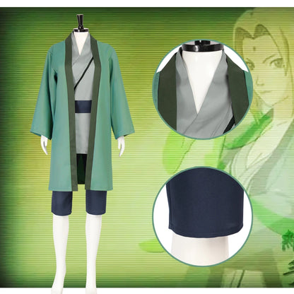 Naruto Tsunade Cosplay Costume Set Green Polyester Asian Size