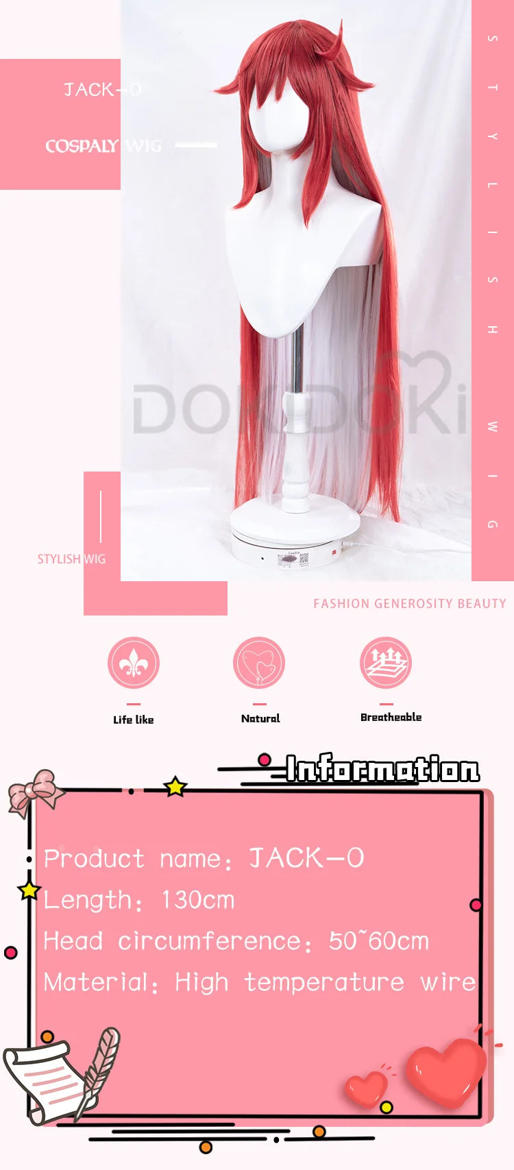 IN STOCK Jack-O' Valentine Wig Game Guilty Gear X2 Cosplay DokiDoki Wig Jack-O' Valentine Cosplay Wig Red Long Hair