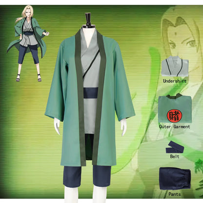 Naruto Tsunade Cosplay Costume Set Green Polyester Asian Size