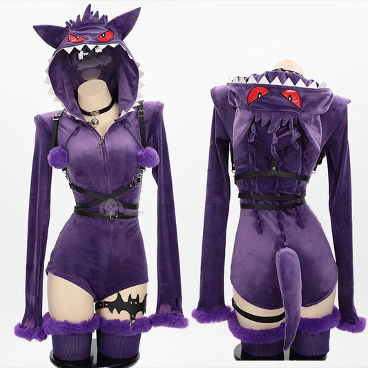 Pokemon Gengar Purple Plush Cosplay Costume Set Polyester