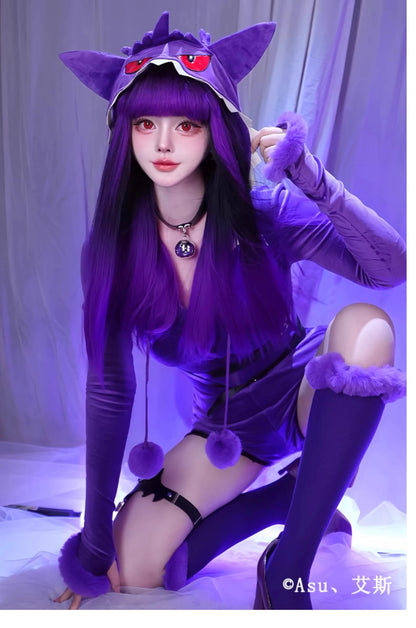 Pokemon Gengar Purple Plush Cosplay Costume Set Polyester