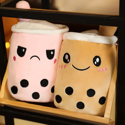1pc Reversible Boba Plush Toys Double-Sided Bubble Tea Baby  Cuddly Doll Stuffed Two-sided Boba Milk Tea Toy Xmas Gifts for Kids
