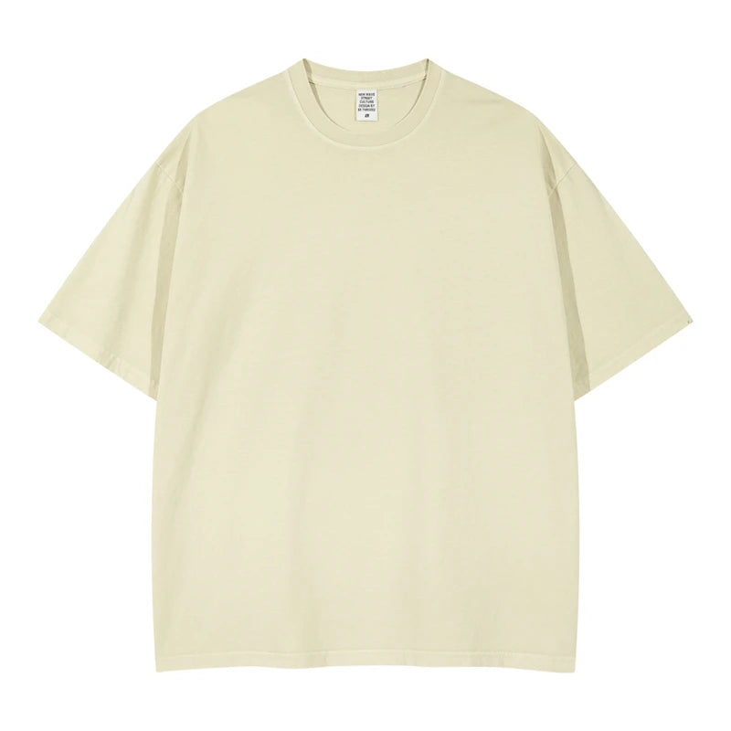 ZODF 2024 Summer Men 200gsm Washed Cotton Solid T Shirts Loose Unisex Male Casual Basic Comfortable T-Shirt Brand Tees HY0254