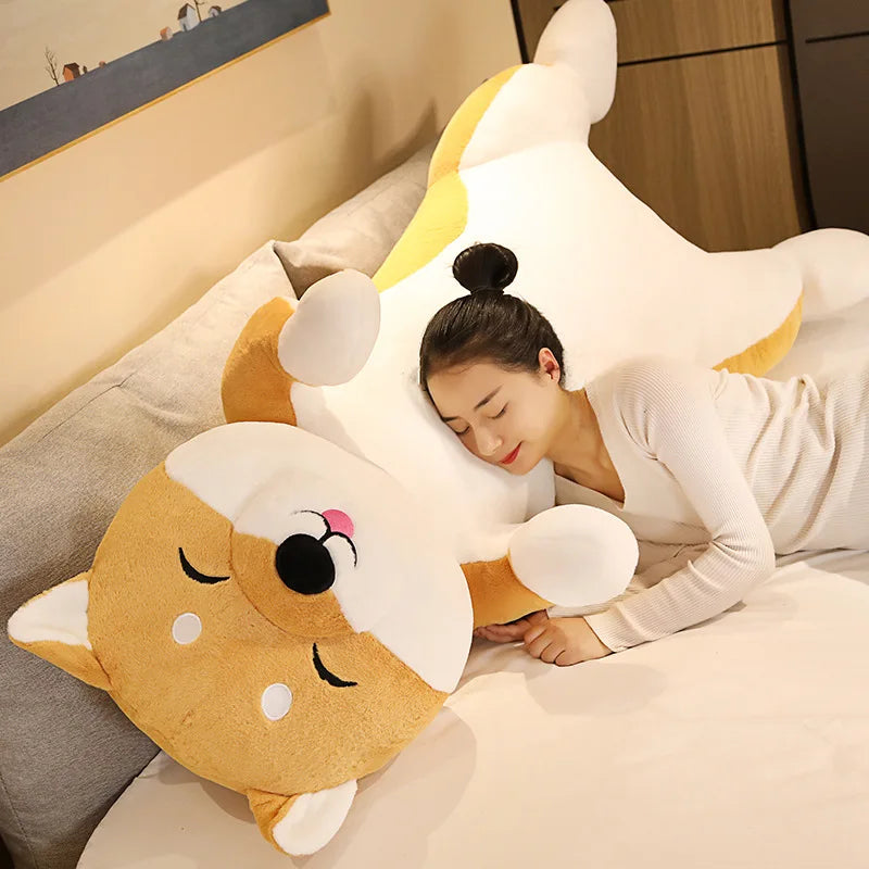 60-100CM Cute Shiba Inu & Husky Dog Plush Toys Long Animals Sleep Pillow Office Nap Pillow birthday Gift for Boy Girls